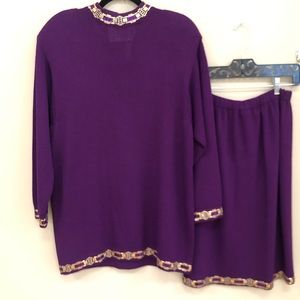St John Evening Purple Rhinestone Sequin Skirt Set